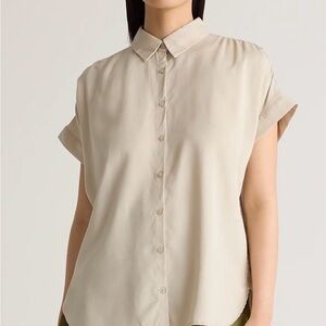 Quince Women’s Linen Button Short Sleeve Top in Flax Beige